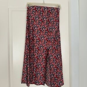 Blue Rain A-Line Skirt with Red and Pink Floral Pattern